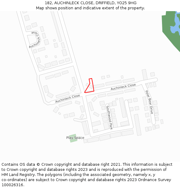 182, AUCHINLECK CLOSE, DRIFFIELD, YO25 9HG: Location map and indicative extent of plot