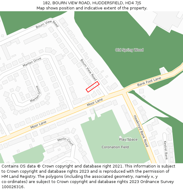 182, BOURN VIEW ROAD, HUDDERSFIELD, HD4 7JS: Location map and indicative extent of plot