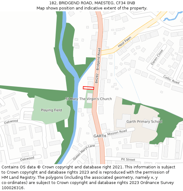 182, BRIDGEND ROAD, MAESTEG, CF34 0NB: Location map and indicative extent of plot