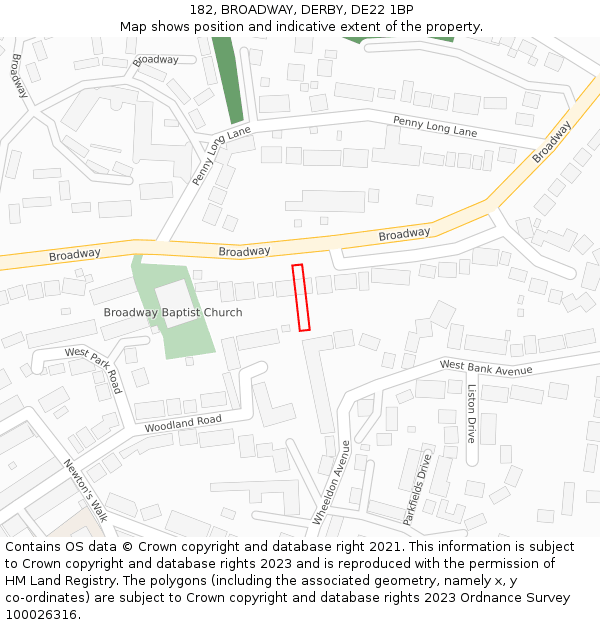 182, BROADWAY, DERBY, DE22 1BP: Location map and indicative extent of plot