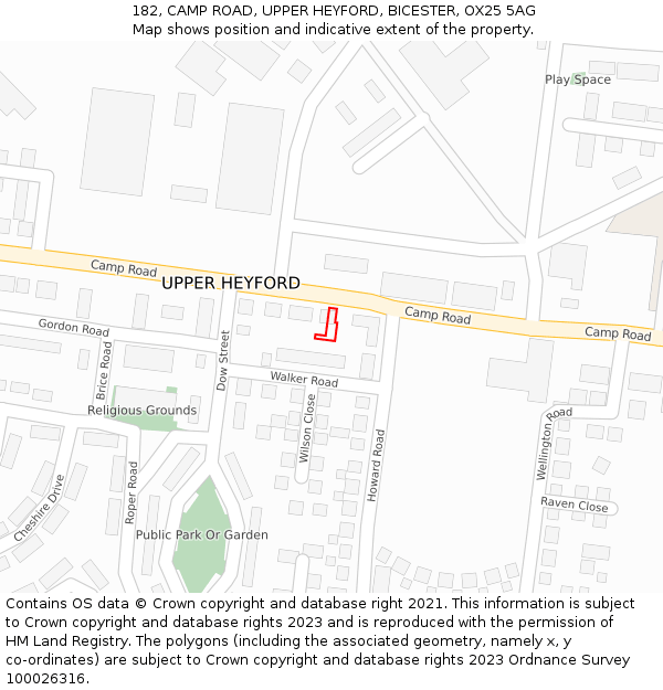 182, CAMP ROAD, UPPER HEYFORD, BICESTER, OX25 5AG: Location map and indicative extent of plot