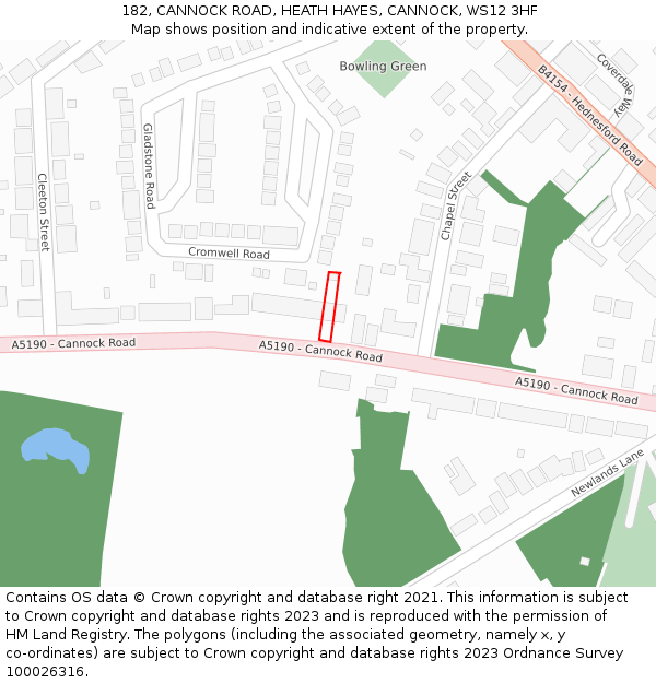 182, CANNOCK ROAD, HEATH HAYES, CANNOCK, WS12 3HF: Location map and indicative extent of plot