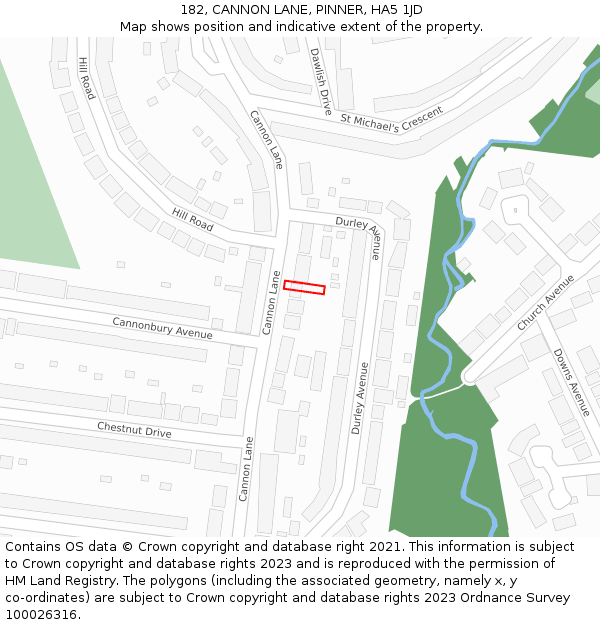 182, CANNON LANE, PINNER, HA5 1JD: Location map and indicative extent of plot