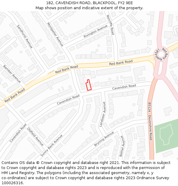 182, CAVENDISH ROAD, BLACKPOOL, FY2 9EE: Location map and indicative extent of plot