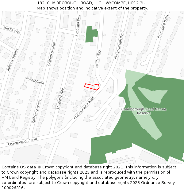 182, CHAIRBOROUGH ROAD, HIGH WYCOMBE, HP12 3UL: Location map and indicative extent of plot