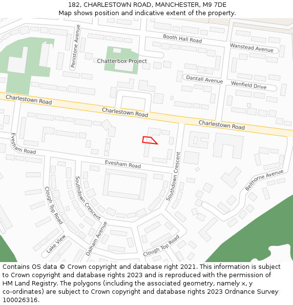 182, CHARLESTOWN ROAD, MANCHESTER, M9 7DE: Location map and indicative extent of plot