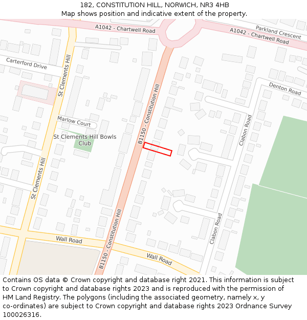 182, CONSTITUTION HILL, NORWICH, NR3 4HB: Location map and indicative extent of plot