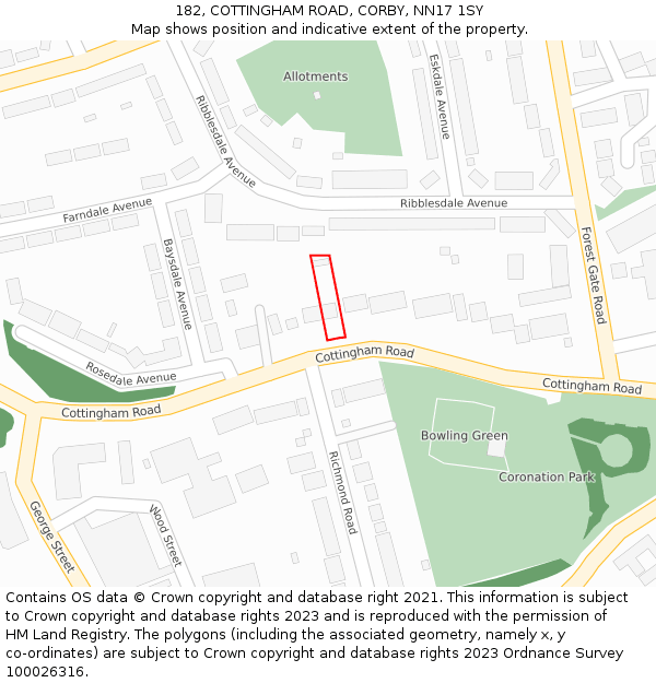 182, COTTINGHAM ROAD, CORBY, NN17 1SY: Location map and indicative extent of plot