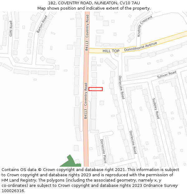 182, COVENTRY ROAD, NUNEATON, CV10 7AU: Location map and indicative extent of plot