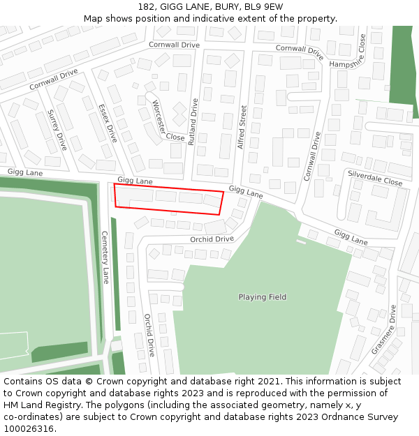 182, GIGG LANE, BURY, BL9 9EW: Location map and indicative extent of plot