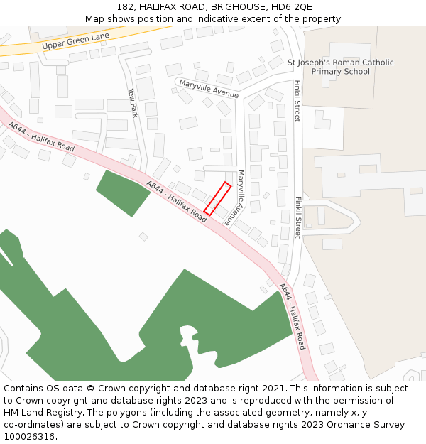 182, HALIFAX ROAD, BRIGHOUSE, HD6 2QE: Location map and indicative extent of plot