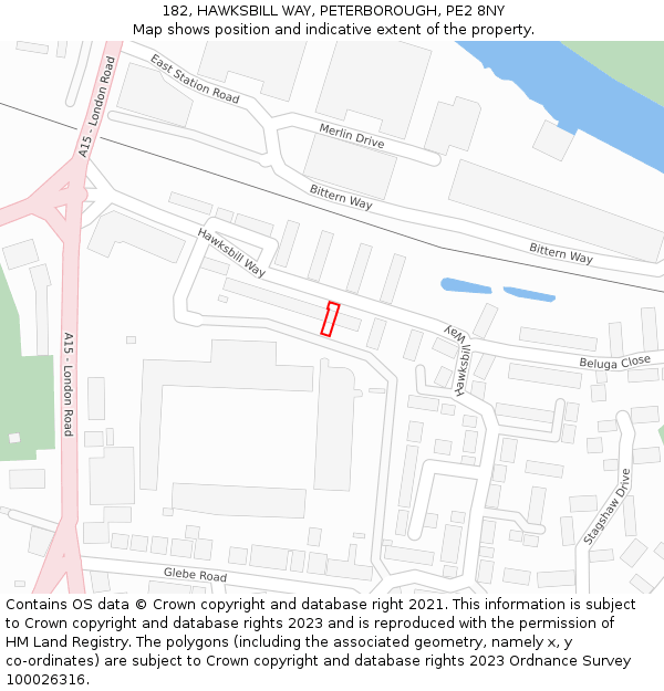 182, HAWKSBILL WAY, PETERBOROUGH, PE2 8NY: Location map and indicative extent of plot