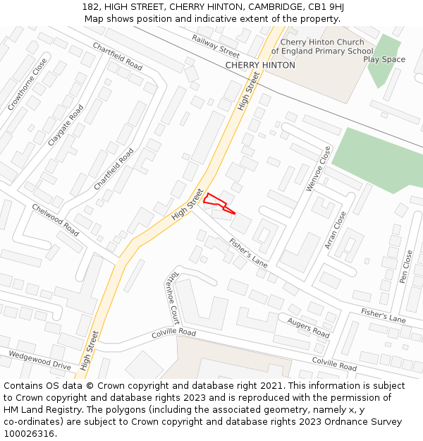 182, HIGH STREET, CHERRY HINTON, CAMBRIDGE, CB1 9HJ: Location map and indicative extent of plot