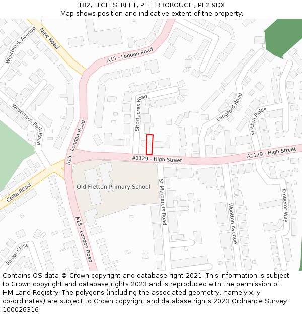 182, HIGH STREET, PETERBOROUGH, PE2 9DX: Location map and indicative extent of plot