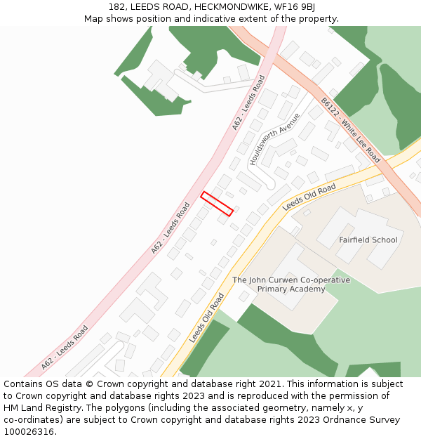 182, LEEDS ROAD, HECKMONDWIKE, WF16 9BJ: Location map and indicative extent of plot
