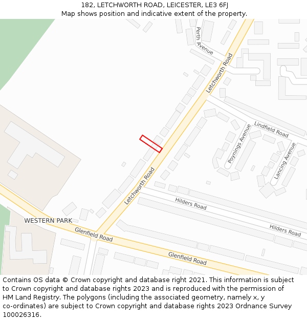 182, LETCHWORTH ROAD, LEICESTER, LE3 6FJ: Location map and indicative extent of plot
