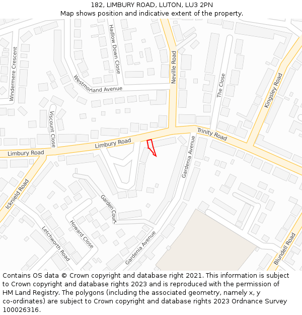 182, LIMBURY ROAD, LUTON, LU3 2PN: Location map and indicative extent of plot
