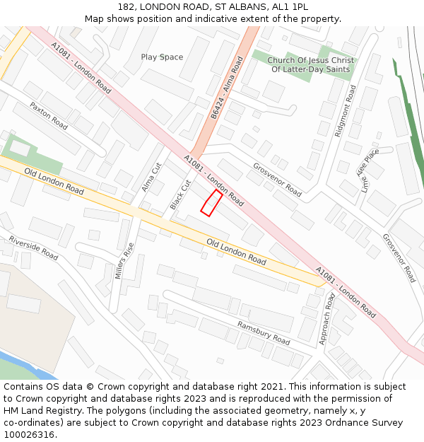 182, LONDON ROAD, ST ALBANS, AL1 1PL: Location map and indicative extent of plot
