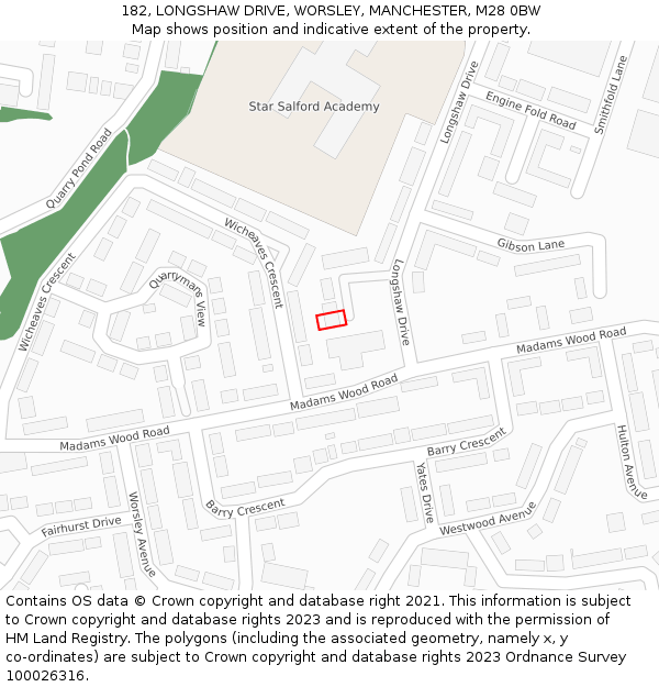 182, LONGSHAW DRIVE, WORSLEY, MANCHESTER, M28 0BW: Location map and indicative extent of plot