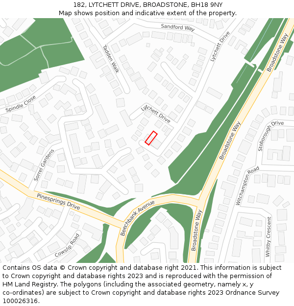 182, LYTCHETT DRIVE, BROADSTONE, BH18 9NY: Location map and indicative extent of plot