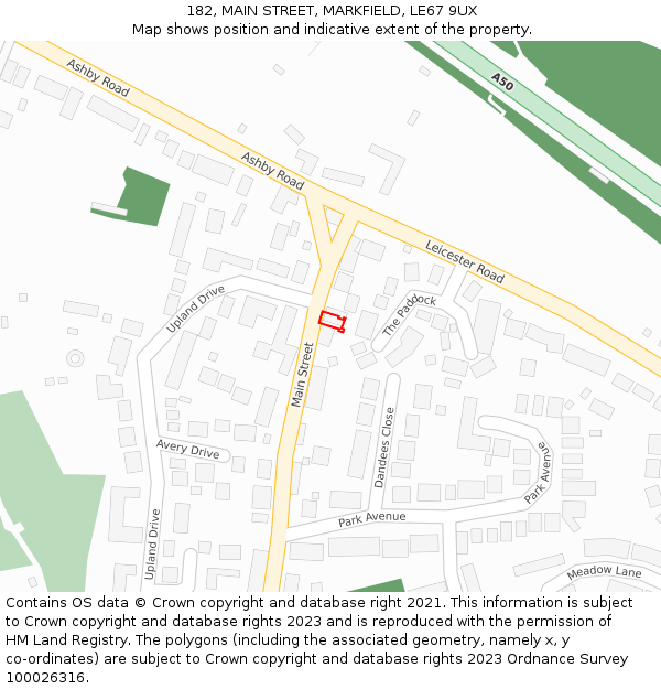 182, MAIN STREET, MARKFIELD, LE67 9UX: Location map and indicative extent of plot