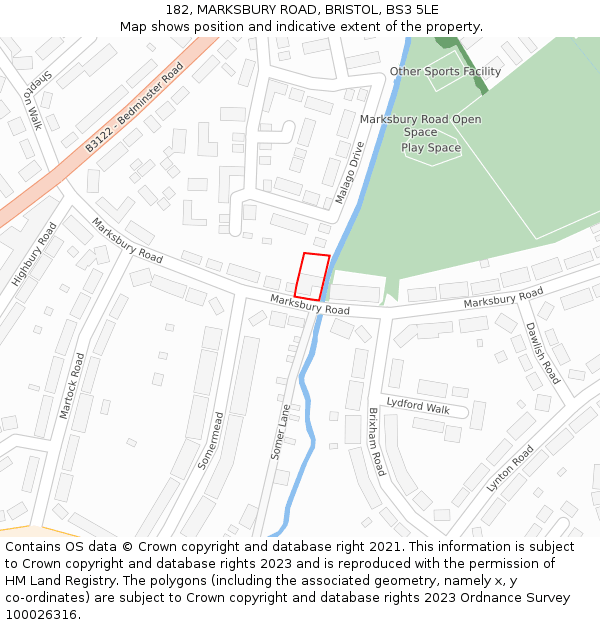 182, MARKSBURY ROAD, BRISTOL, BS3 5LE: Location map and indicative extent of plot