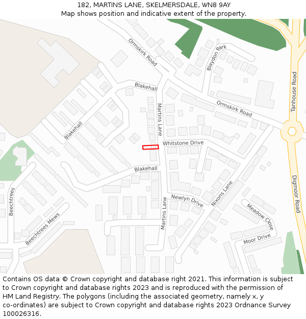 182, MARTINS LANE, SKELMERSDALE, WN8 9AY: Location map and indicative extent of plot