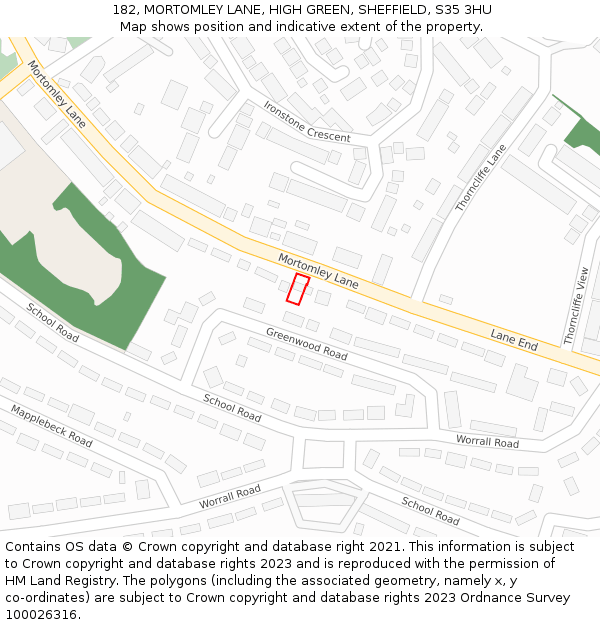 182, MORTOMLEY LANE, HIGH GREEN, SHEFFIELD, S35 3HU: Location map and indicative extent of plot