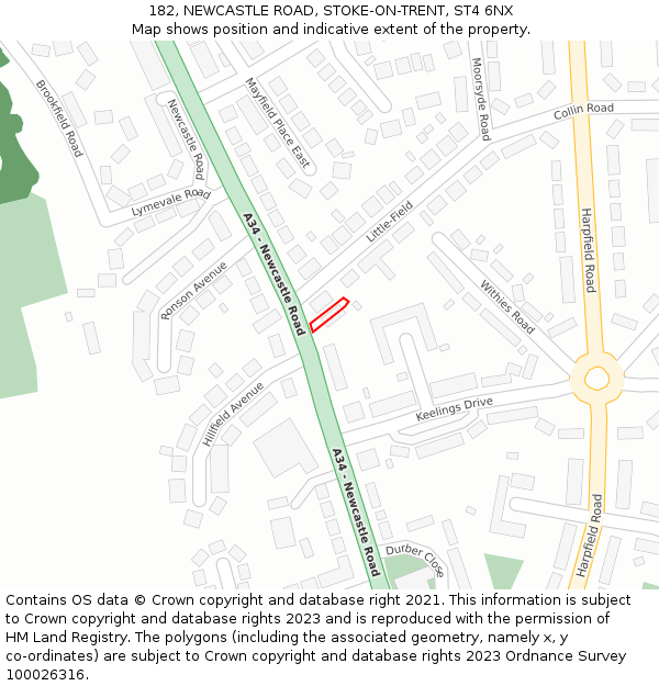 182, NEWCASTLE ROAD, STOKE-ON-TRENT, ST4 6NX: Location map and indicative extent of plot