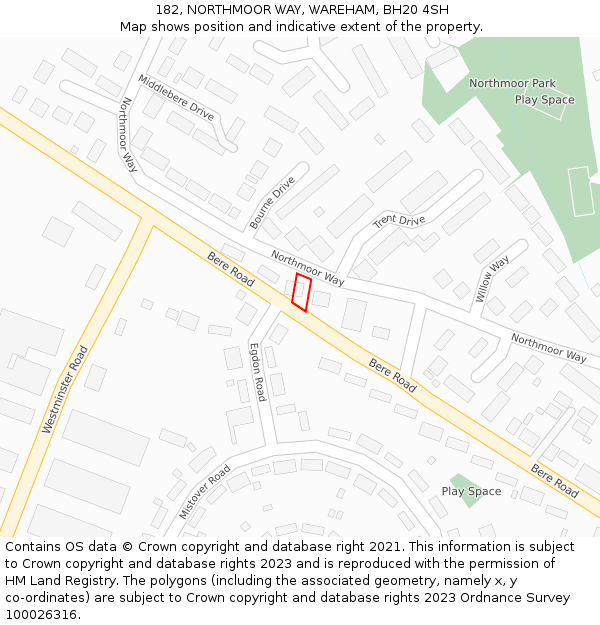 182, NORTHMOOR WAY, WAREHAM, BH20 4SH: Location map and indicative extent of plot