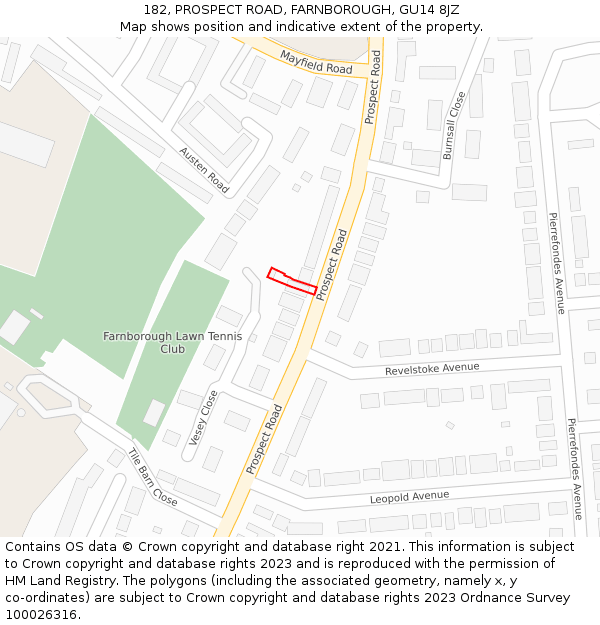 182, PROSPECT ROAD, FARNBOROUGH, GU14 8JZ: Location map and indicative extent of plot