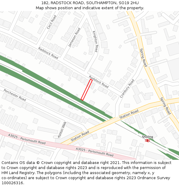 182, RADSTOCK ROAD, SOUTHAMPTON, SO19 2HU: Location map and indicative extent of plot