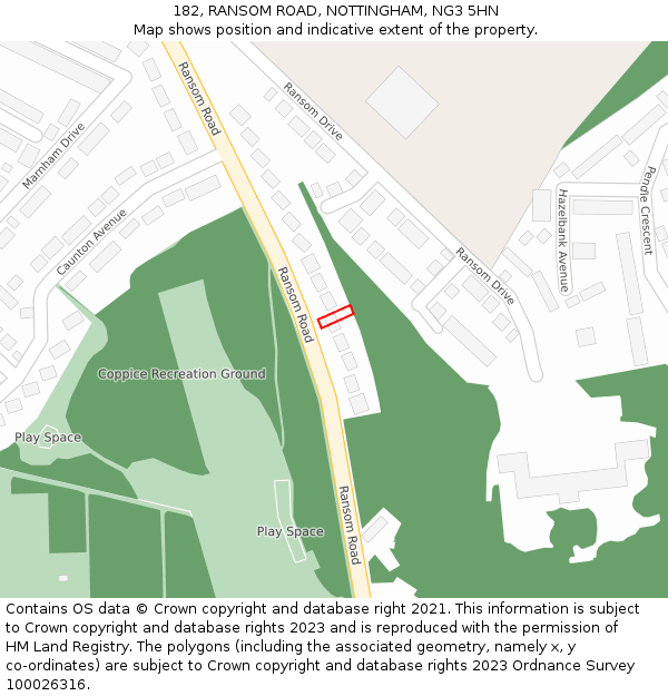182, RANSOM ROAD, NOTTINGHAM, NG3 5HN: Location map and indicative extent of plot