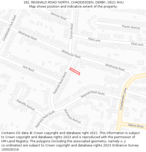 182, REGINALD ROAD NORTH, CHADDESDEN, DERBY, DE21 6HU: Location map and indicative extent of plot