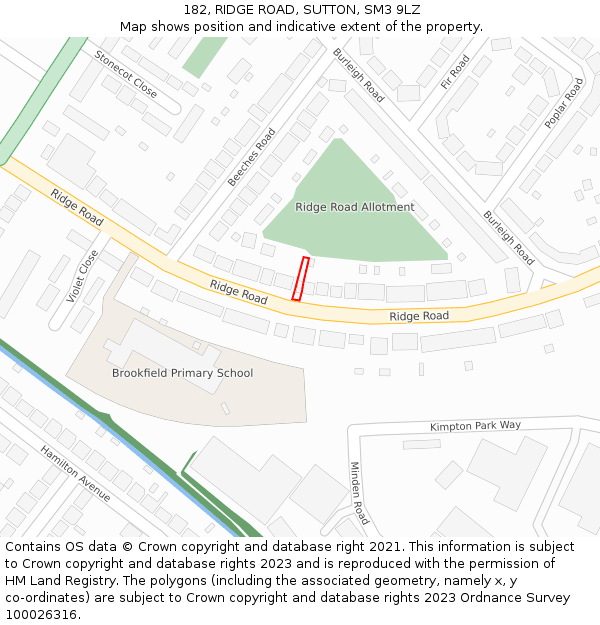 182, RIDGE ROAD, SUTTON, SM3 9LZ: Location map and indicative extent of plot