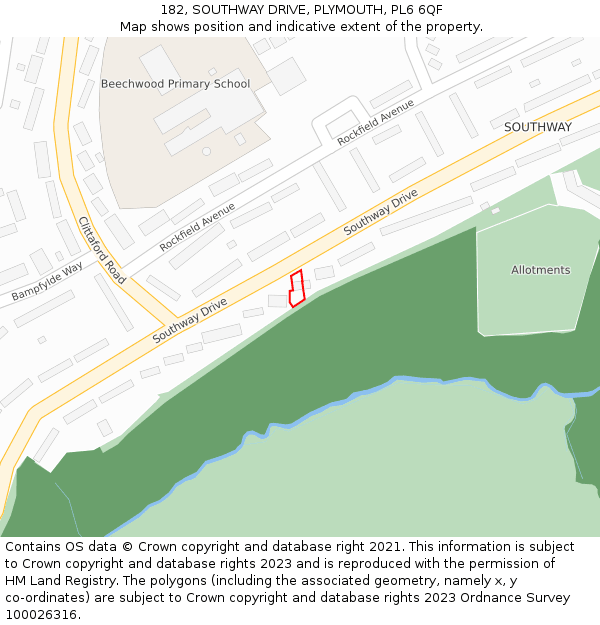 182, SOUTHWAY DRIVE, PLYMOUTH, PL6 6QF: Location map and indicative extent of plot