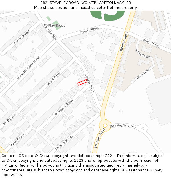 182, STAVELEY ROAD, WOLVERHAMPTON, WV1 4RJ: Location map and indicative extent of plot
