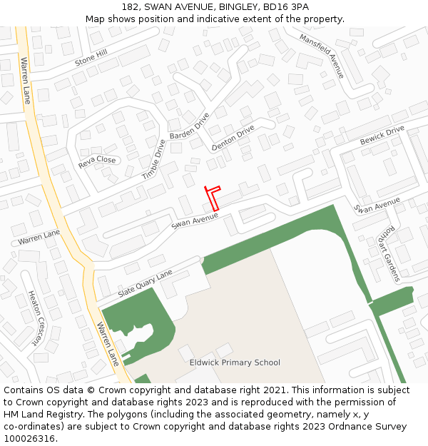 182, SWAN AVENUE, BINGLEY, BD16 3PA: Location map and indicative extent of plot