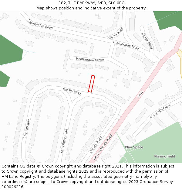 182, THE PARKWAY, IVER, SL0 0RG: Location map and indicative extent of plot