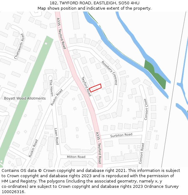 182, TWYFORD ROAD, EASTLEIGH, SO50 4HU: Location map and indicative extent of plot