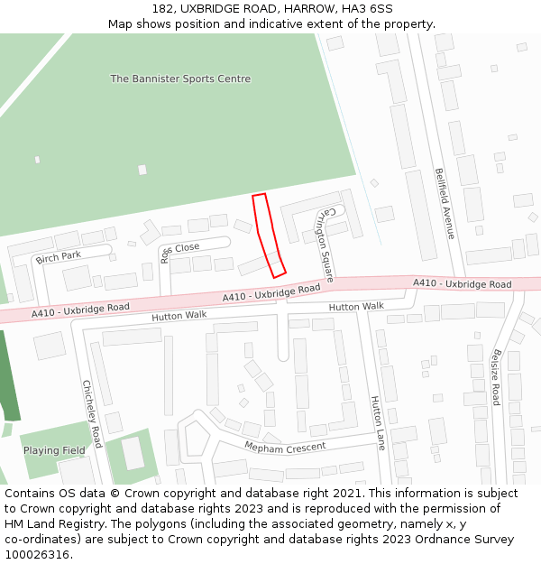 182, UXBRIDGE ROAD, HARROW, HA3 6SS: Location map and indicative extent of plot