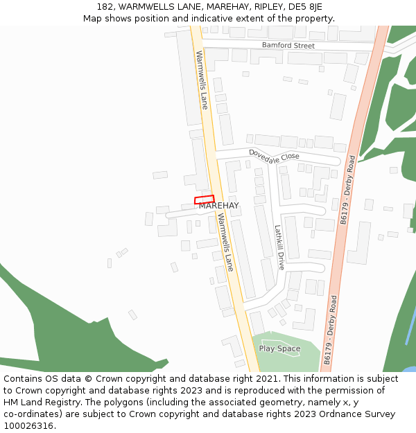 182, WARMWELLS LANE, MAREHAY, RIPLEY, DE5 8JE: Location map and indicative extent of plot