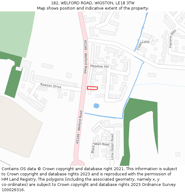 182, WELFORD ROAD, WIGSTON, LE18 3TW: Location map and indicative extent of plot