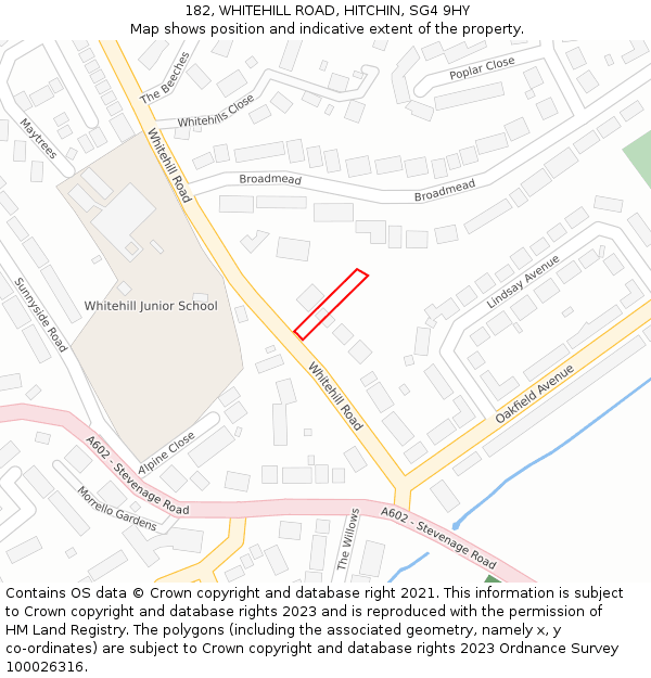 182, WHITEHILL ROAD, HITCHIN, SG4 9HY: Location map and indicative extent of plot