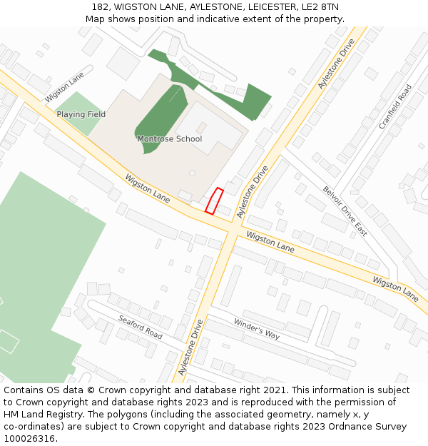 182, WIGSTON LANE, AYLESTONE, LEICESTER, LE2 8TN: Location map and indicative extent of plot