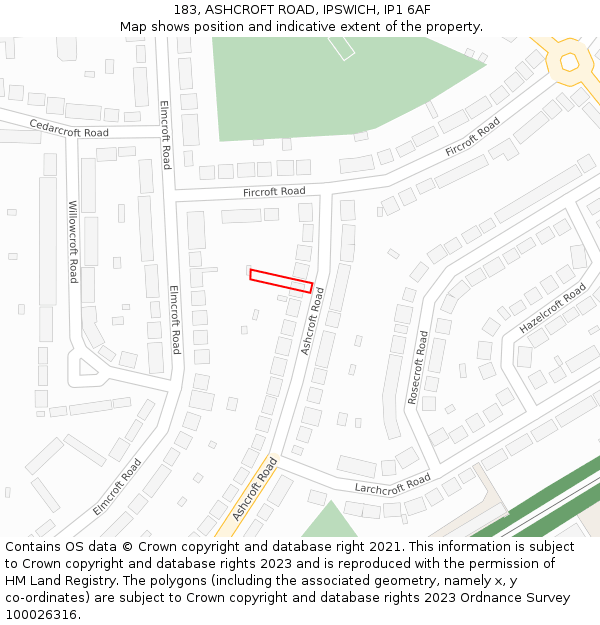 183, ASHCROFT ROAD, IPSWICH, IP1 6AF: Location map and indicative extent of plot