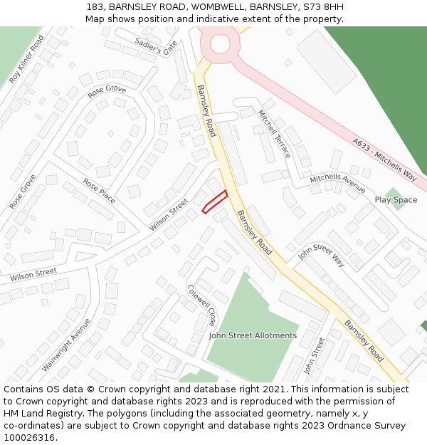 183, BARNSLEY ROAD, WOMBWELL, BARNSLEY, S73 8HH: Location map and indicative extent of plot