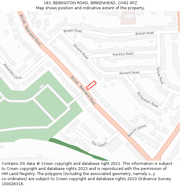 183, BEBINGTON ROAD, BIRKENHEAD, CH42 4PZ: Location map and indicative extent of plot