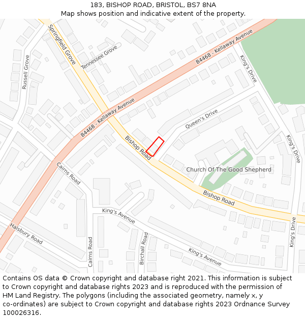 183, BISHOP ROAD, BRISTOL, BS7 8NA: Location map and indicative extent of plot