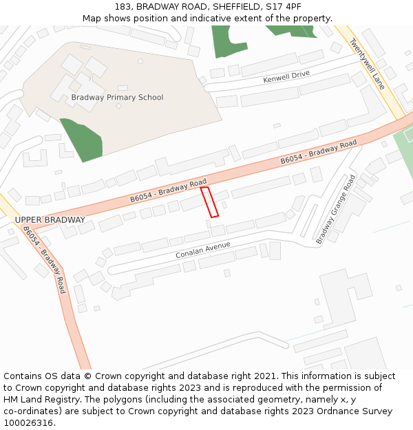 183, BRADWAY ROAD, SHEFFIELD, S17 4PF: Location map and indicative extent of plot